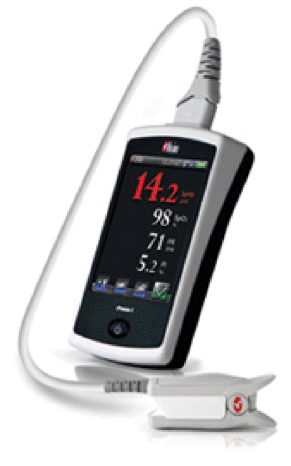 Image: The palm-sized Masimo Pronto-7 (photo courtesy Masimo). Image: The palm-sized Masimo Pronto-7 (photo courtesy Masimo).